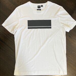 BOSS White Tee with Bold Black Rectangle